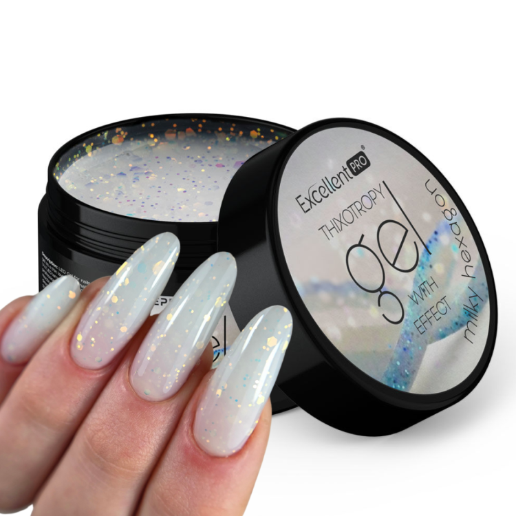 Excellent PRO Thixotropy gel with effect Milky Hexagon 50g